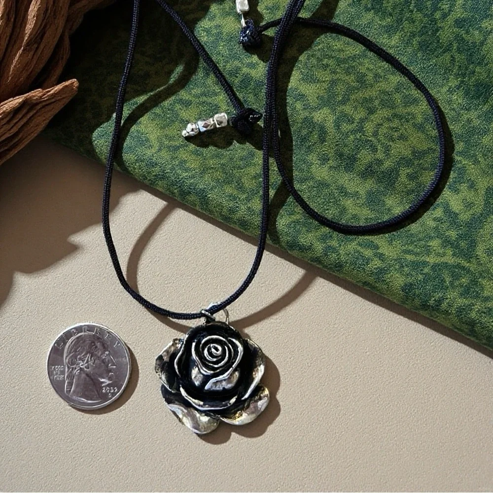 Vintage Gothic Black Rose Pendant Choker Necklace